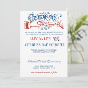 Invitation Rouge Blanc Bleu Moderne Typographie Vintage Invit