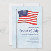 Invitation Rouge Blanc Bleu Plaisir 4 Juillet Drapeau QR Code (Devant)