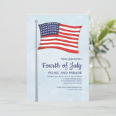 Invitation Rouge Blanc Bleu Plaisir 4 Juillet Drapeau QR Code (Debout devant)