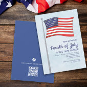 Invitation Rouge Blanc Bleu Plaisir 4 Juillet Drapeau QR Code