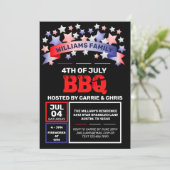 Invitation Rouge Blanc & Bleu Ruban & Étoiles 4 juillet BBQ (Debout devant)