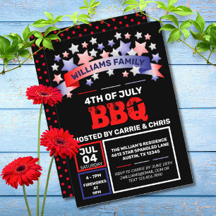 Invitation Rouge Blanc & Bleu Ruban & Étoiles 4 juillet BBQ