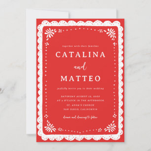 Invitation Rouge & Blanc Bohème Mexicain Mariage Papier Picad