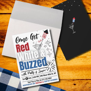 Invitation Rouge, Blanc & Bourré – Fête du 4 juillet pour adu