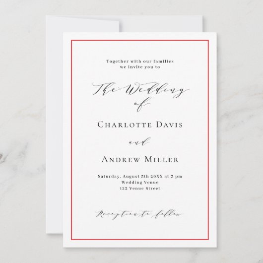 Invitation Rouge blanc classique formel code QR RSVP mariage (Devant)