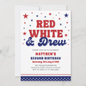 Invitation Rouge, Blanc & Deux 4 Juillet 2 Anniversaire (Devant)