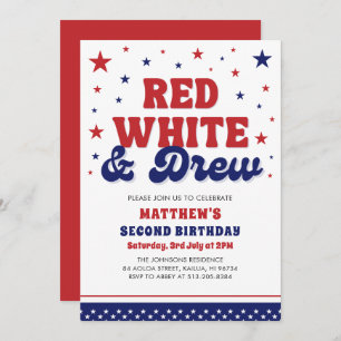 Invitation Rouge, Blanc & Deux 4 Juillet 2 Anniversaire