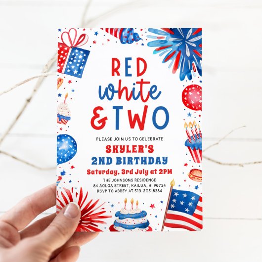 Invitation Rouge, Blanc & Deux 4 Juillet 2 Anniversaire