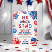 Invitation Rouge, Blanc & Deux 4 Juillet 2 Photo Anniversaire