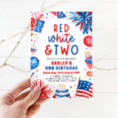 Invitation Rouge, Blanc & Deux 4 Juillet 2 Photo Anniversaire