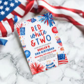 Invitation Rouge, Blanc & Deux 4 Juillet 2 Photo Anniversaire