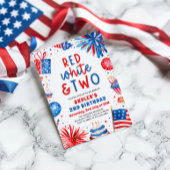 Invitation Rouge, Blanc & Deux 4 Juillet 2 Photo Anniversaire