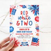 Invitation Rouge, Blanc & Deux 4 Juillet 2 Photo Anniversaire