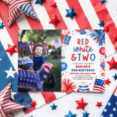 Invitation Rouge, Blanc & Deux 4 Juillet 2 Photo Anniversaire