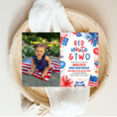 Invitation Rouge, Blanc & Deux 4 Juillet 2 Photo Anniversaire