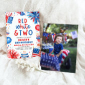 Invitation Rouge, Blanc & Deux 4 Juillet 2 Photo Anniversaire