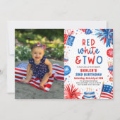 Invitation Rouge, Blanc & Deux 4 Juillet 2 Photo Anniversaire (Devant)
