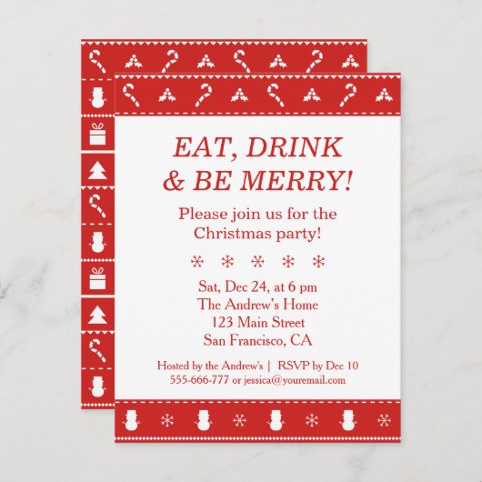 Invitation Rouge Blanc élégant Motif moderne fête de Noël (Devant / Derrière)