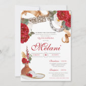 Invitation Rouge Blanc Élégant Rose Charro Mariachi Quinceane (Devant)
