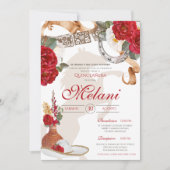 Invitation Rouge Blanc Élégant Rose Charro Mariachi Quinceane (Devant)