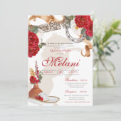 Invitation Rouge Blanc Élégant Rose Charro Mariachi Quinceane (Debout devant)