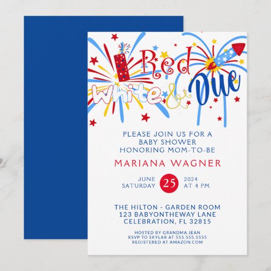 Invitation Rouge blanc et 4 juillet Baby shower (Devant / Derrière)