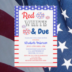 Invitation Rouge, blanc et Baby shower dû