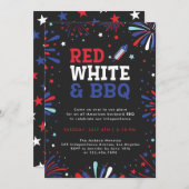 Invitation Rouge blanc et barbecue 4 juillet feu d'artifice p (Devant / Derrière)