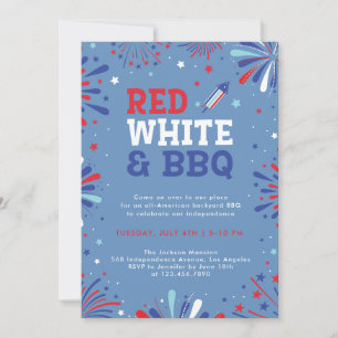 Invitation Rouge blanc et BBQ 4 juillet feux d'artifice patri