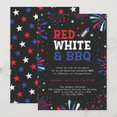 Invitation Rouge blanc et BBQ 4 juillet feux d'artifice patri (Devant / Derrière)