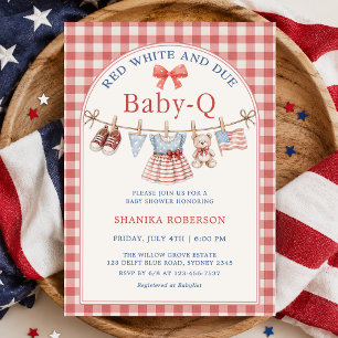 Invitation Rouge Blanc et Bébé Prévu Baby-Q Linge de Bébé