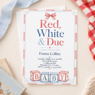 Invitation Rouge Blanc et Bébé Prévu Blocs d'Été Fête de Nais