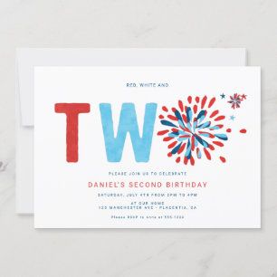 Invitation Rouge blanc et bleu 4 juillet deuxième anniversair