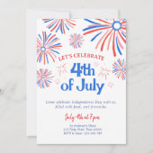 Invitation Rouge, Blanc et Bleu 4 juillet Feu d'artifice (Devant)