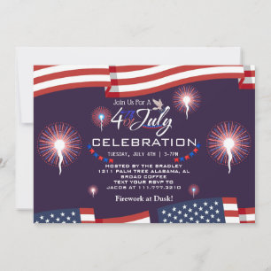 Invitation Rouge Blanc et Bleu Feu d'artifice patriotique du 