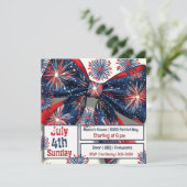 Invitation Rouge blanc et bleu Fireworks et Bow (Debout devant)