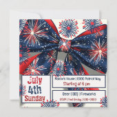 Invitation Rouge blanc et bleu Fireworks et Bow (Devant)