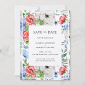 Invitation Rouge blanc et bleu | Floral Enregistrer la date I (Dos)