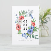 Invitation Rouge blanc et bleu | Floral Enregistrer la date I (Debout devant)