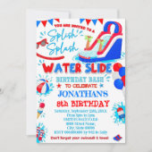 Invitation Rouge Blanc et Bleu Giclée Giclée Toboggan Anniver (Devant)