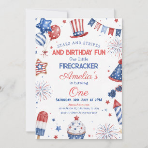 Invitation Rouge blanc et bleu patriotique 4 juillet annivers