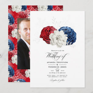 Invitation Rouge Blanc et Bleu Photo de mariage USA Américain