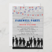 Invitation Rouge, blanc et bleu rustique | Parti d'adieu mili (Devant)