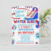 Invitation Rouge Blanc et Bleu Splish Splash Toboggan Anniver (Debout devant)