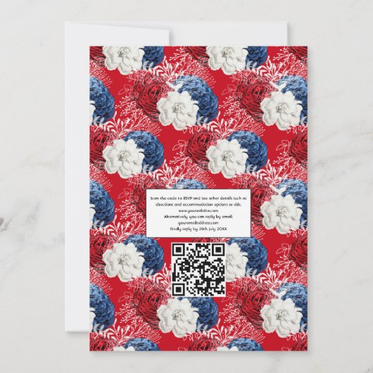 Invitation Rouge blanc et bleu USA American QR Code Mariage (Dos)