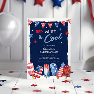 Invitation Rouge, Blanc et Cool 4 juillet Anniversaire