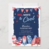 Invitation Rouge, Blanc et Cool 4 juillet Anniversaire (Devant)
