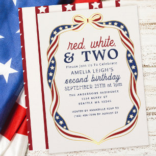 Invitation Rouge Blanc et Deux Enfants du 4 Juillet 2ème Anni