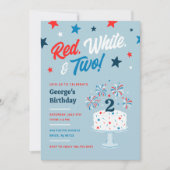 Invitation Rouge blanc et deux fête d'anniversaire (Devant)