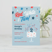 Invitation Rouge blanc et deux fête d'anniversaire (Debout devant)